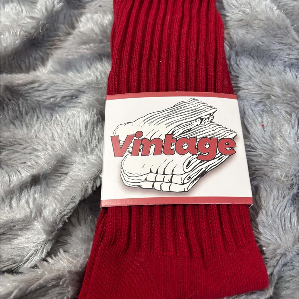 Vintage Men's Ribbed Bright Red Crew Socks